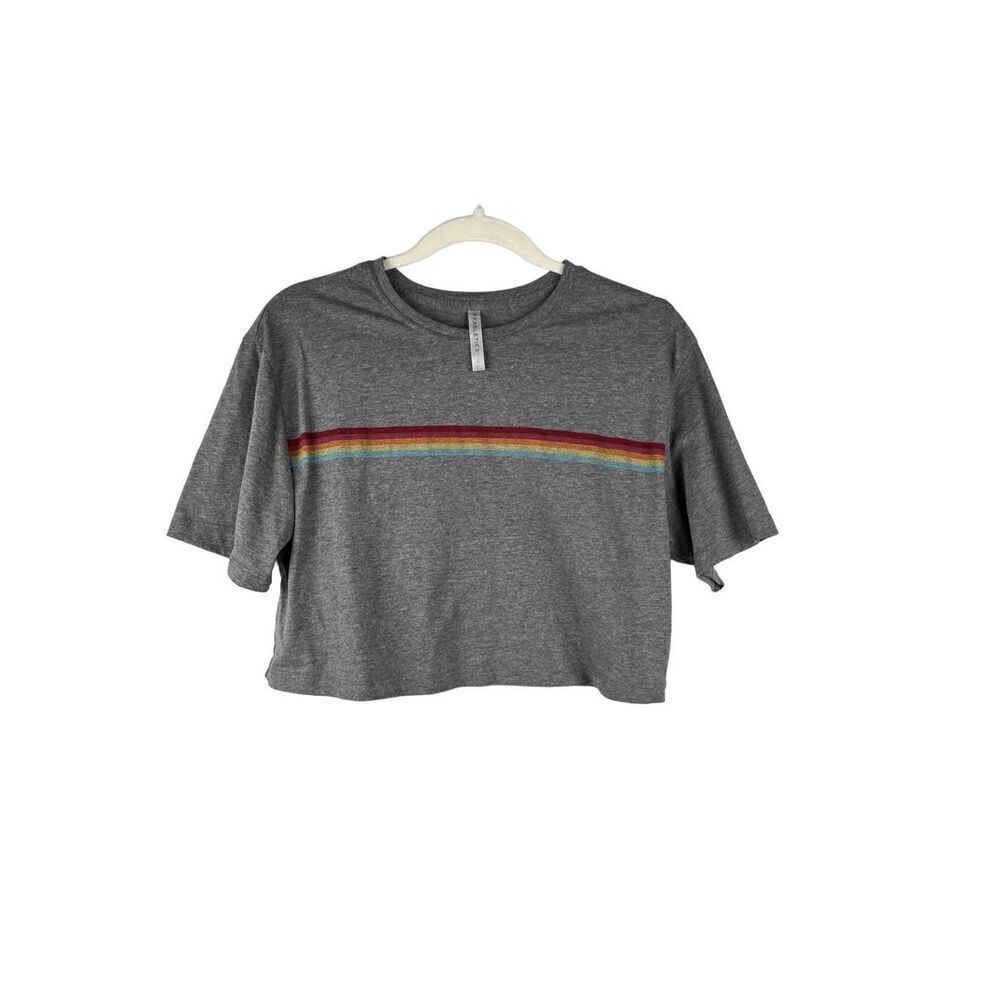 Fabletics Jade Short Sleeve Boxy Rainbow Crop Top Large